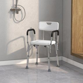 Sedia per Doccia 51,5x51,5x71-84 cm Altezza Regolabile e Piedini Antiscivolo in Alluminio Bianco...