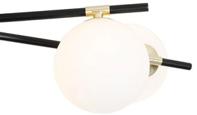 Plafoniera Art Déco nera con oro e vetro opalino 6 luci - Lynn