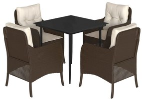 Set da pranzo da giardino 5pz con cuscini in polyrattan marrone