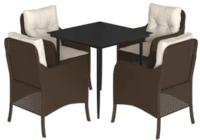 Set da pranzo da giardino 5pz con cuscini in polyrattan marrone