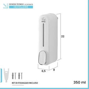 Dispenser sapone liquido a muro bianco da 350 ml con fissaggi inclusi
