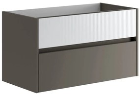 Mobile da bagno sotto lavabo Niwa grigio carbone frontale in vetro bianco laccato opaco L 89.5 x H 50 x P 45.5 cm 2 cassetti, lavabo non incluso