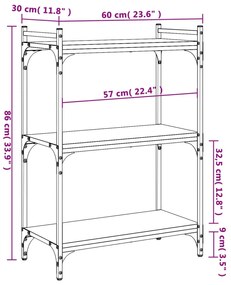 Libreria a 3 Ripiani Grigio Sonoma 60x30x86cm Legno Multistrato