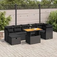 Set Divani da Giardino con Cuscini 8 pz Nero Polyrattan Acacia 3327979