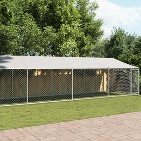 Gabbia Cani Con Tetto E Porta Grigia 10x2x2 M Acciaio Zincato /