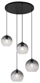Lampada a sospensione Art Déco nera con vetro fumé rotondo a 4 luci - Bao