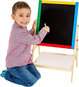Lavagna per Bambini Magnetica e Tradizionale con Cavalletto in Legno H65 Kids Joy...