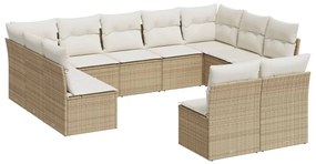 Set divani da giardino 11 pz con cuscini beige in polyrattan