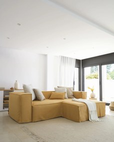 Kave Home - Fodera per divano Blok 2 posti con chaise longue destra in lino senape