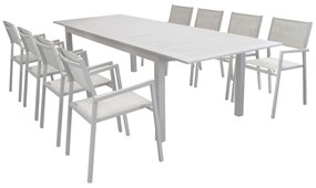 ARGENTUM - set tavolo in alluminio cm 220/280 x 100 x 75 h con 8 poltrone Aulus