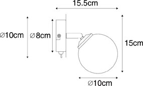 Faretto moderno nero con vetro opalino con interruttore - Athens