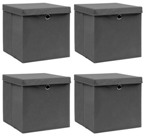 Scatole Portaoggetti Con Coperchi 4pz Grigi 32x32x32 Cm Tessuto /