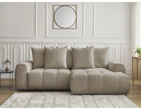 Divano angolare beige allungabile/con contenitore (con penisola a destra/con chaise lounge) con rivestimento in ciniglia Roxelane – Bobochic Paris