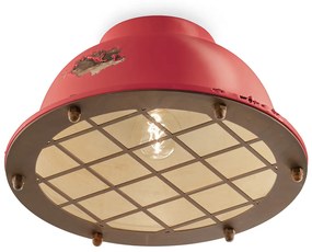 Plafoniera Industrial Ferro E Ceramica Vintage Rosso 1 Luce E27