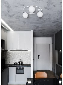 Plafoniera Minimal 3 Luci Perseo In Acciaio Bianco E Sfere In Vetro Bianco
