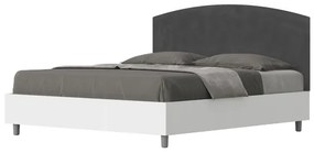 Letto contenitore da 160x190 in legno bianco e testata in microfibra grigio Antilia