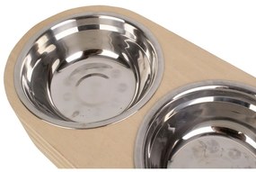 Set di 2 ciotole in metallo con base in legno chiaro Pet, larghezza 18 cm Dinner Time - PT LIVING