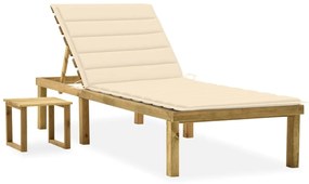 Lettino Da Giardino Con Tavolino Cuscino Legno Pino Impregnato /