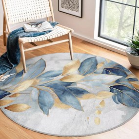 Tappeto rotondo blu/dorato lavabile ø 150 cm Golden Leaves – Mila Home