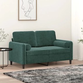 Divano A 2 Posti Con Cuscini Verde Scuro 120 Cm İn Velluto /