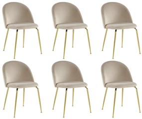 Lotto di 6 sedie Velluto e Metallo Dorato  Beige - MELBOURNE