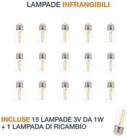 Catenaria SOLARE 15 Lampadine LED 1W Bianco Caldo - 15m Colore Bianco Caldo 2.700K