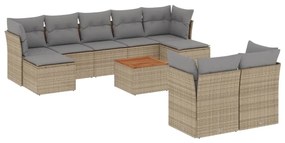 Set Divano da Giardino 10 pz con Cuscini Beige Misto Polyrattan