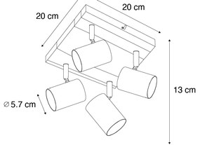 Plafoniera nera con legno 4 luci regolabili rettangolare - Jeana
