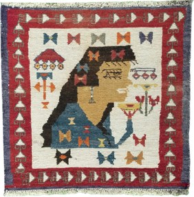 Kilim Tappeto 50x60 Rosso (Iran) Tessuto A Mano