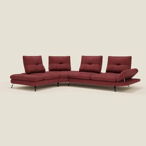 Ardex Divano Angolare - schienali traslanti e bracciolo regolabile in elegante tessuto impermeabile T06 rosso