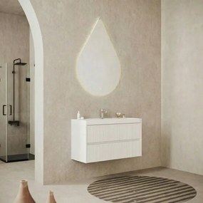 Base sospesa Portofino 100 cm con lavabo e 2 cassetti, bianco opaco cannettato