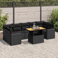 Set Divani da Giardino con Cuscini 8 pz Nero in Polyrattan 3327009