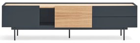 Tavolo TV in rovere decorato in colore antracite-naturale 180x45 cm Otto - Teulat