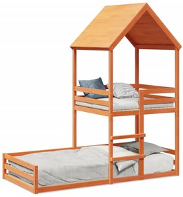 Letto A Castello Con Tetto Cera 80x200 Cm Legno Massello Pino /