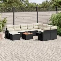 Set Divani da Giardino 11 pz con Cuscini in Polyrattan Nero 3257183