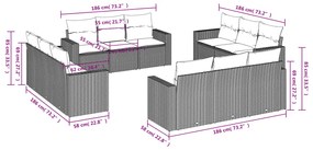 Set divani da giardino 12 pz con cuscini nero in polyrattan