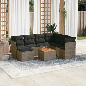 Set divano da giardino 8 pz con cuscini grigio in polyrattan