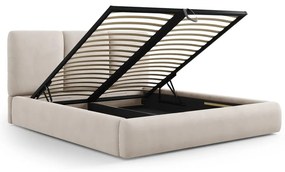 Letto matrimoniale imbottito beige con contenitore con griglia 200x200 cm Brody - Mazzini Beds