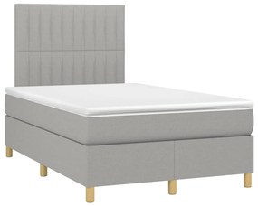 Letto a molle materasso e led grigio chiaro 120x190 cm tessuto