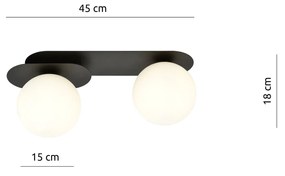 Plafoniera Minimal 2 Luci Plaza In Acciaio Nero E Sfere Vetro Opale