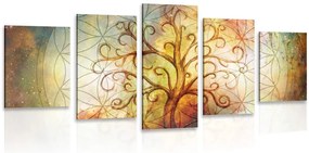 Quadri 5 pezzi – Albero con fiore della vita