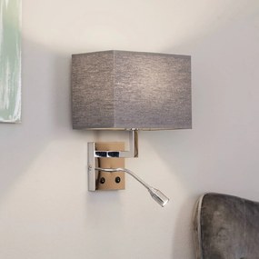 Nowodvorski Lighting Applique Hotel con braccio flessibile e paralume in tessuto, grigio