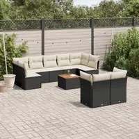 Set Divani da Giardino 10pz con Cuscini in Polyrattan Nero 3223809