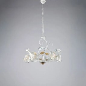 Lampadario in ferro laccato bianco shabby 5 luci cesto