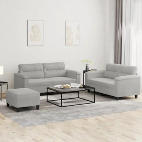 Set Divani 3 Pz Con Cuscini Grigio Chiaro İn Tessuto Microfibra /