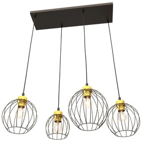 Sospensione Minimal Industrial Hathor 4 Luci Lineari Nera E Oro