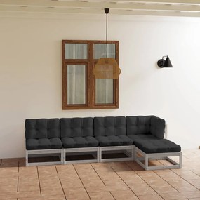 Set divani da giardino 5 pz con cuscini legno massello di pino