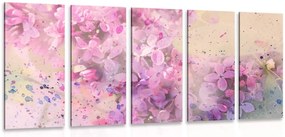 Quadri 5 pezzi – Rametto di fiori rosa
