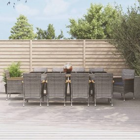 Set da pranzo da giardino 11pz con cuscini in polyrattan grigio