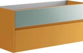 Mobile da bagno sospeso sotto lavabo Niwa 2 cassetti L 119.5 x H 50 x P 45.5 cm senape e verde timo cannettato